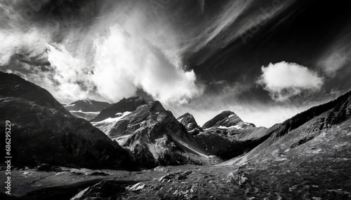 IA generativa. Black and White Rocky Mountain Winter Contrasts © mariadelcarmen