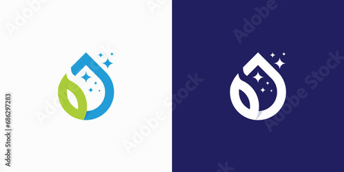 Clean modern vector logo design water drop leaf with star