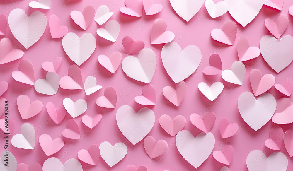 Heart shapes in pink red and white. Valentine's Day. 14 February. Heart shapes in pink red and white. Valentine's Day. 14 February.