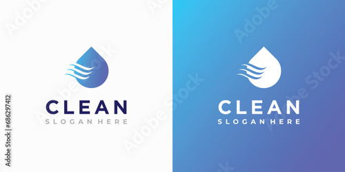 Water drop vector logo design with wind flow photo
