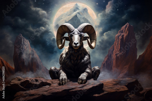 Astrology Capricorn zodiac sign. Ram or mouflon horoscope. photo