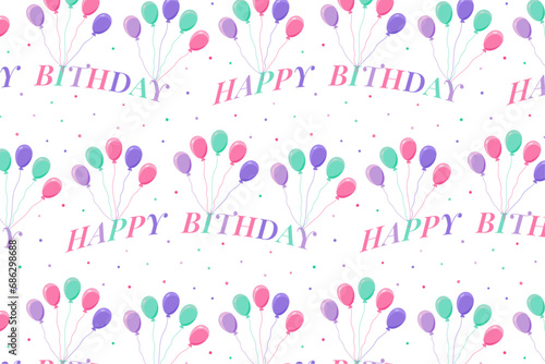 Birthday seamless pattern with balloons and confetti, vector.