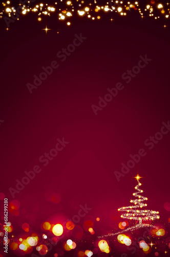 New year background with Christmas tree and bokeh lights.