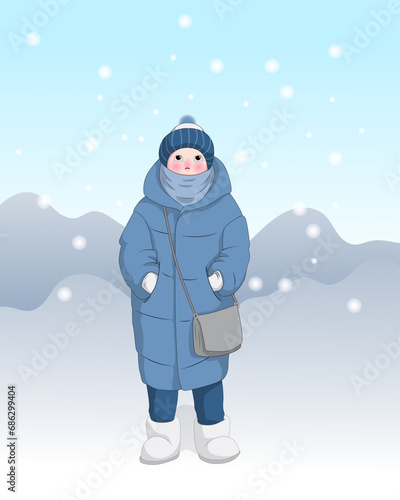 Cold winter and warmly dressed girl