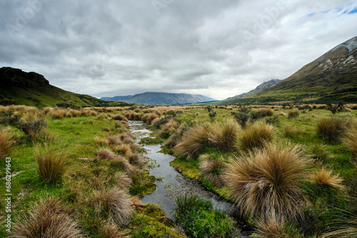 landscape with river in new zealand at mt Sunday