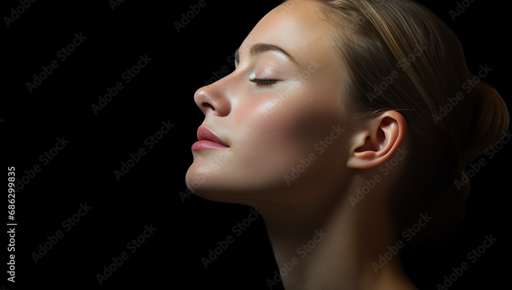 Beautiful close up profile face of young woman Beautiful close up profile face of young woman