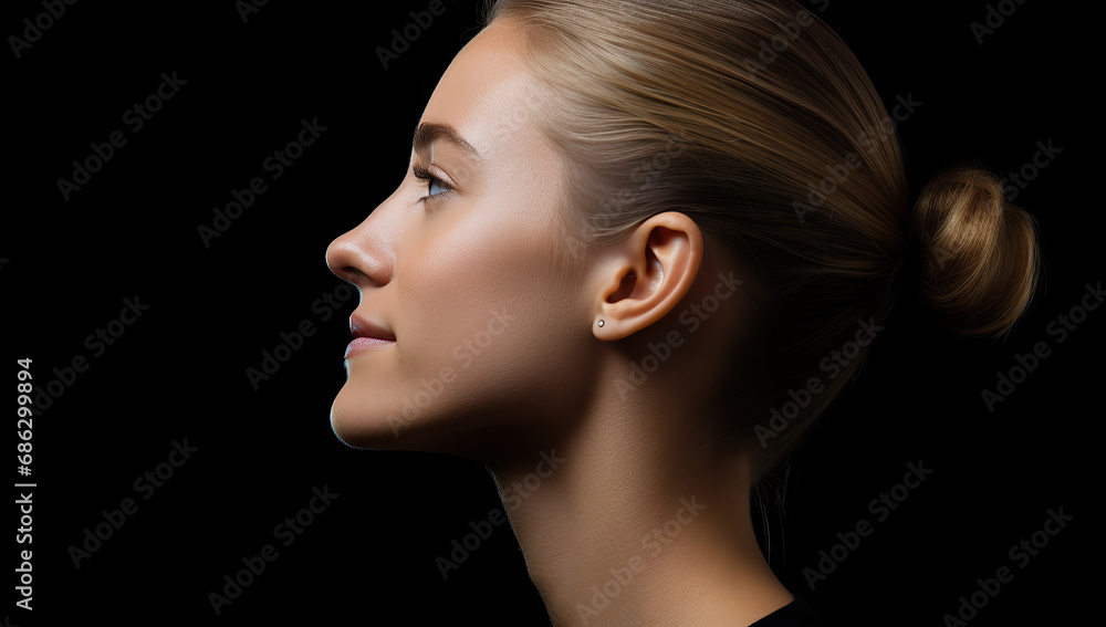 Fototapeta premium Beautiful close up profile face of young woman 
