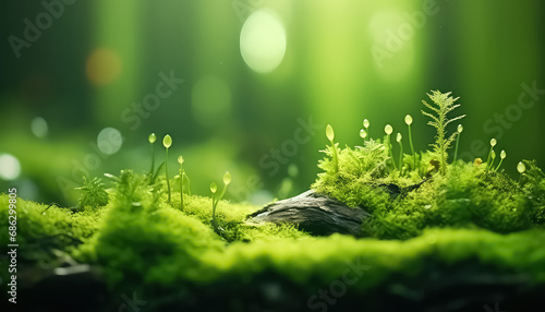 Micrograss and moss in the forest , Environmental eco safe Conservation