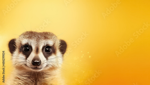 portrait happy meerkat on gold background