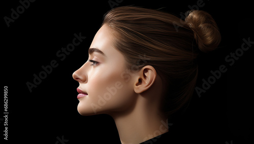 Beautiful close up profile face of young woman 