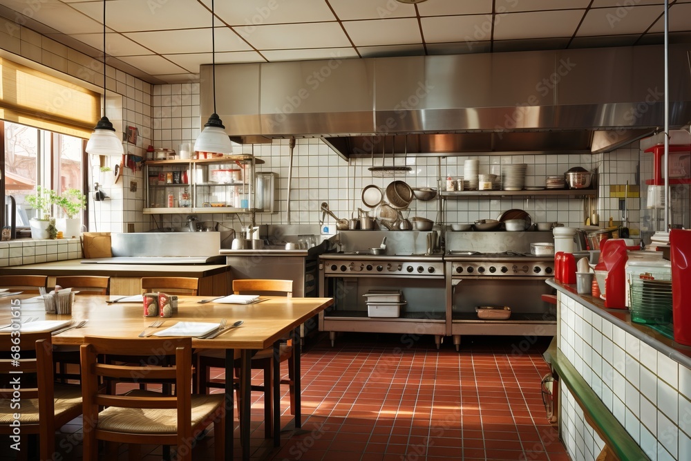 Restaurant kitchen interior without people. AI generative