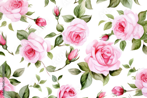 Roses with buds and petals on white background, valentines day concept