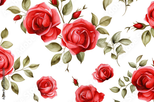 Red roses with buds and petals watercolor on white background, valentines day concept © terra.incognita