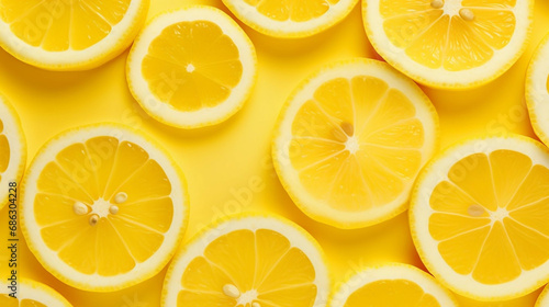 stockphoto, Slices of fresh juicy yellow lemons. Lime fruit cut texture. Citrus section pattern. Vibrant color summer design. Flat lay, top view. Healthy fruit, vitamines.