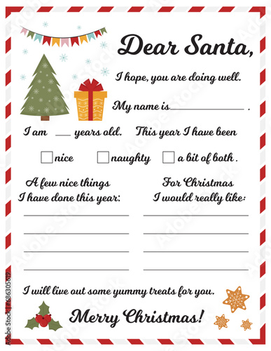 Printable Letter to Santa. Santa Letters for kids. Dear Santa Letter. Santa mail. Christmas Wish List.