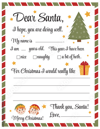 Printable Letter to Santa. Santa Letters for kids. Dear Santa Letter. Santa mail. Christmas Wish List.