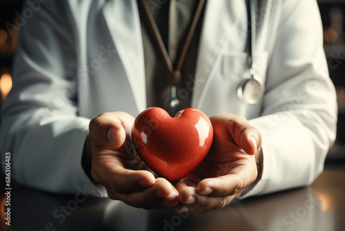 Symbolic heart on the palms of a cardiologist doctor