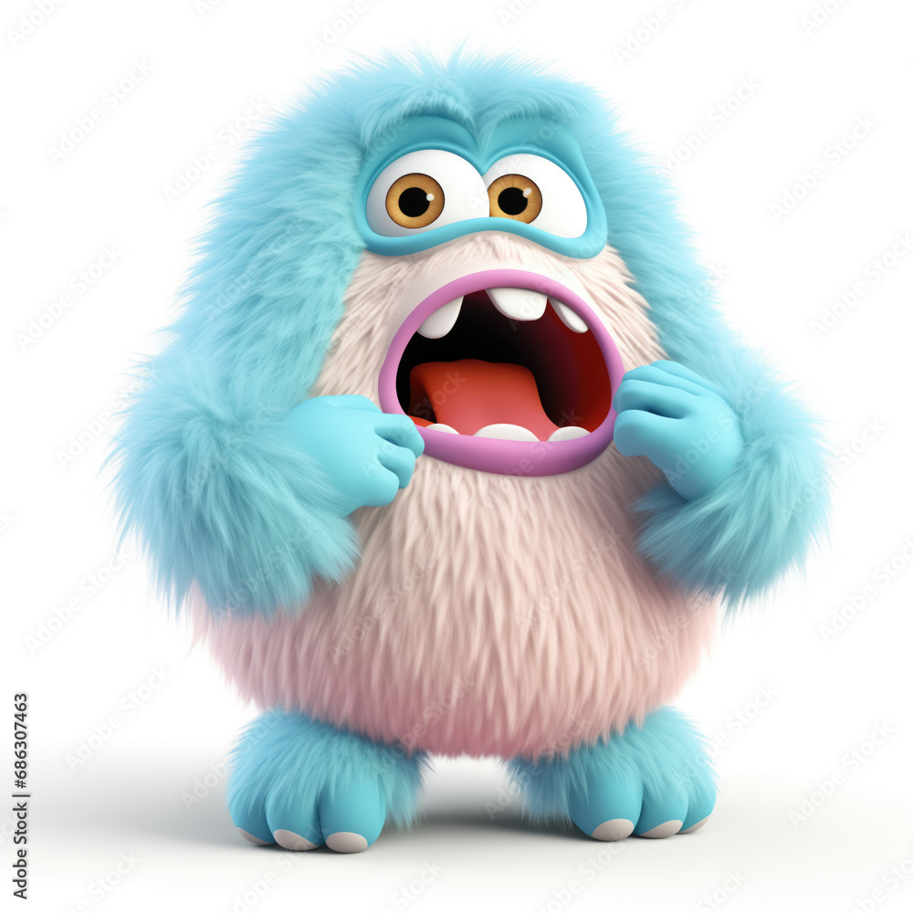 Amazed monster with open mouth, 3D