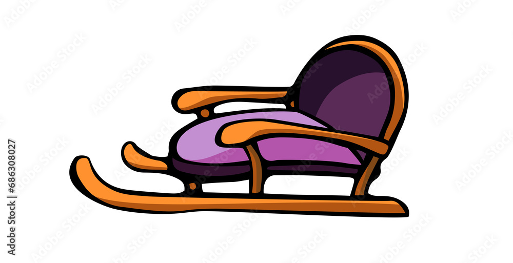colorful sleds in winter, sleds drawn in lines colorful sleds in winter, sleds drawn in lines
