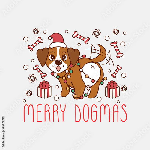 funny illustration of dogs showing ass, cute christmas illustration of dogs showing ass for christmas, cute dog wrapped in christmas lights