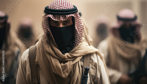 Portrait of an Arab warrior in an arafat