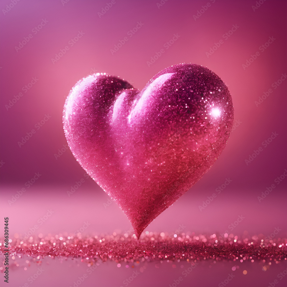 Obraz premium Beautiful red hearts with nice glittery texture details on empty background. Valentine’s day generative Ai imagery with shiny glitter bokeh effect fully bright, unque style image