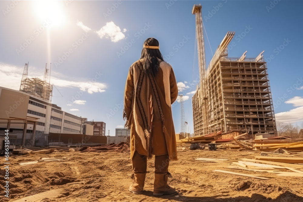 Native American Indian at construction site