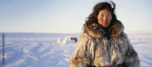 Inuit woman in traditional fur attire in Alaskan wilderness photo