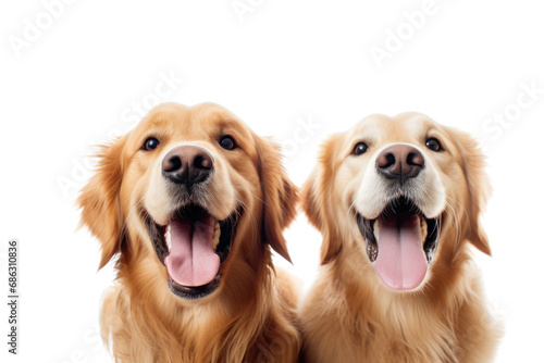 Beautiful and funny Golden Retriever dogs. Front view of dog studio photo Isolated dog dog face close up Stick out your tongue. On a transparent background. Isolated.