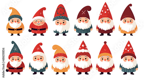 simple vector illustration set  isolated on a white background  Free vector hand drawn flat christmas gnomes collection