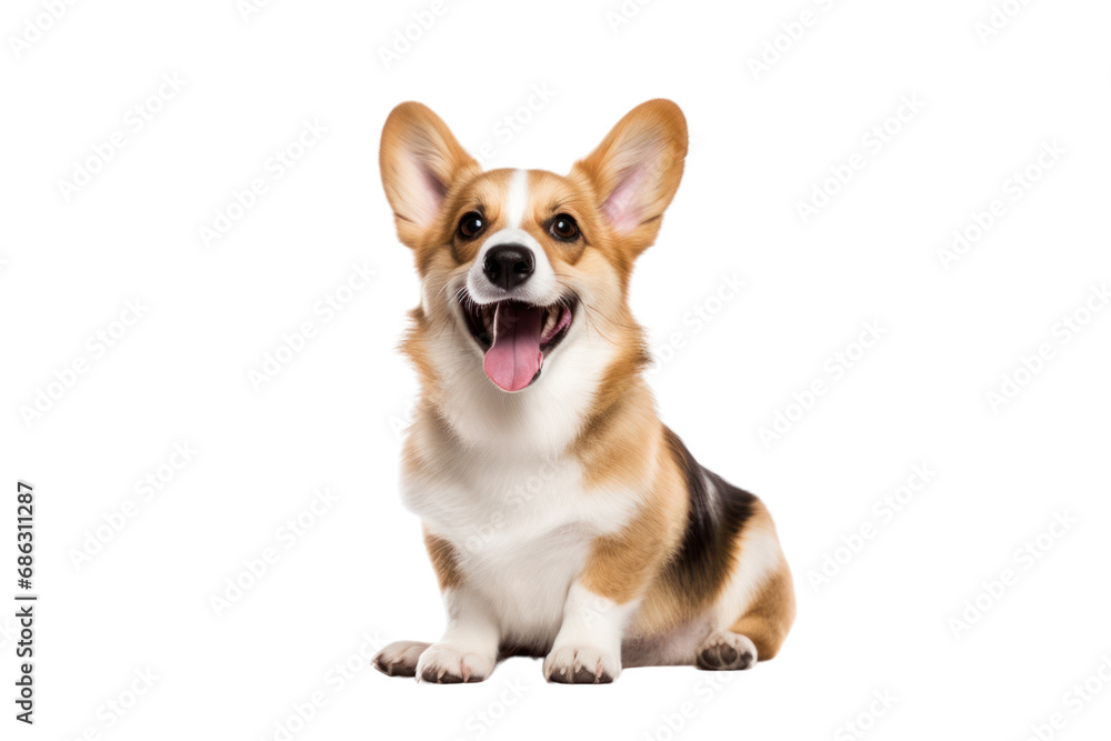 Happy Puppy Welsh Corgi. Dog winking, panting and sitting on transparent background. Isolated. Happy Puppy Welsh Corgi. Dog winking, panting and sitting on transparent background. Isolated.