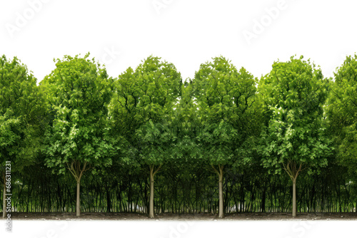 green tree forest and leaves in summer Rows of trees and shrubs On a transparent background. Isolated. © venusvi