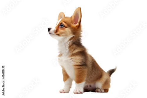 Pembroke Welsh Corgi puppy standing on its hind legs against a transparent background. Isolated.