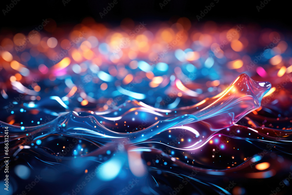 Futuristic wave background of blue and red with glitter