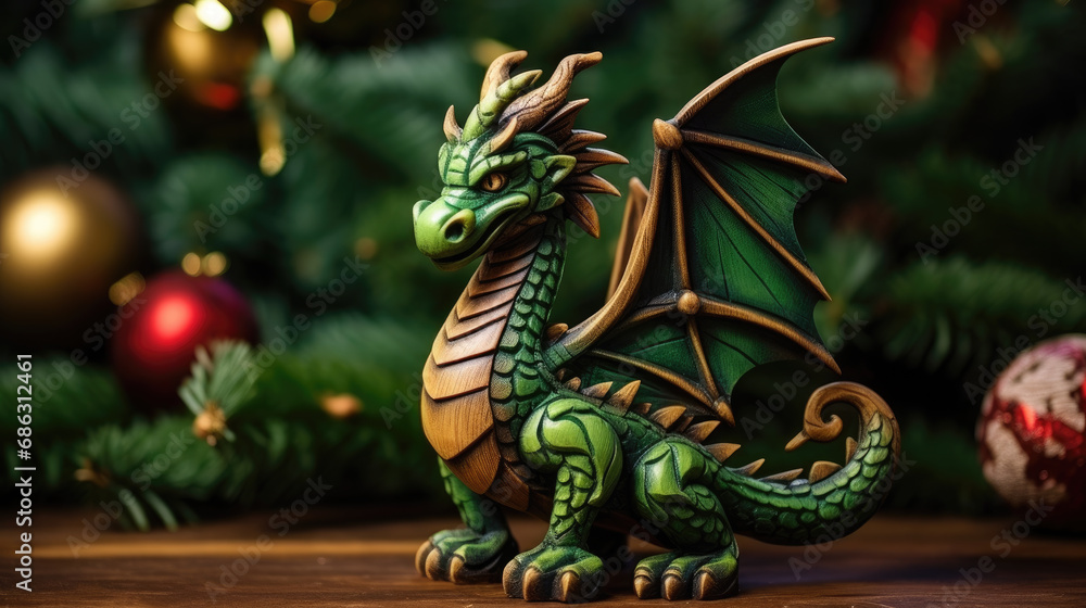 Fototapeta premium Chinese new year dragon near the christmas tree