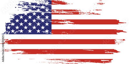 Grunge USA Flag. American flag brush paint texture. Distressed US symbol, United States flag Vector Illustration for Celebration Holiday 4 of July American President Day, star and stripes.