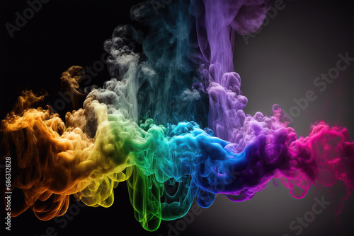 Clouds of smoke in the colors of rainbow