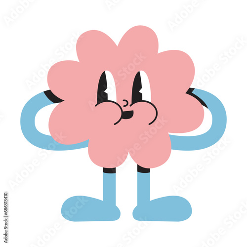 Funny cloud or flower with arms and legs, cartoon style, vintage groovy characters. Trendy modern vector illustration isolated on white background, hand drawn, flat design
