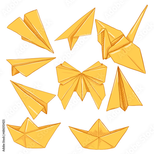 Vector Set of Cartoon Origami Paper Objects.