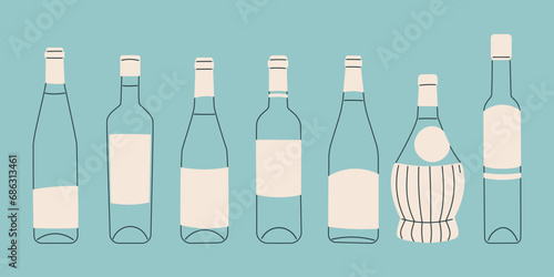 Wine bottles. Set of isolated elements for design. Simple minimalistic design.