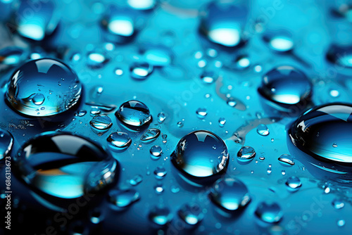 Water drops close-up on a blue background