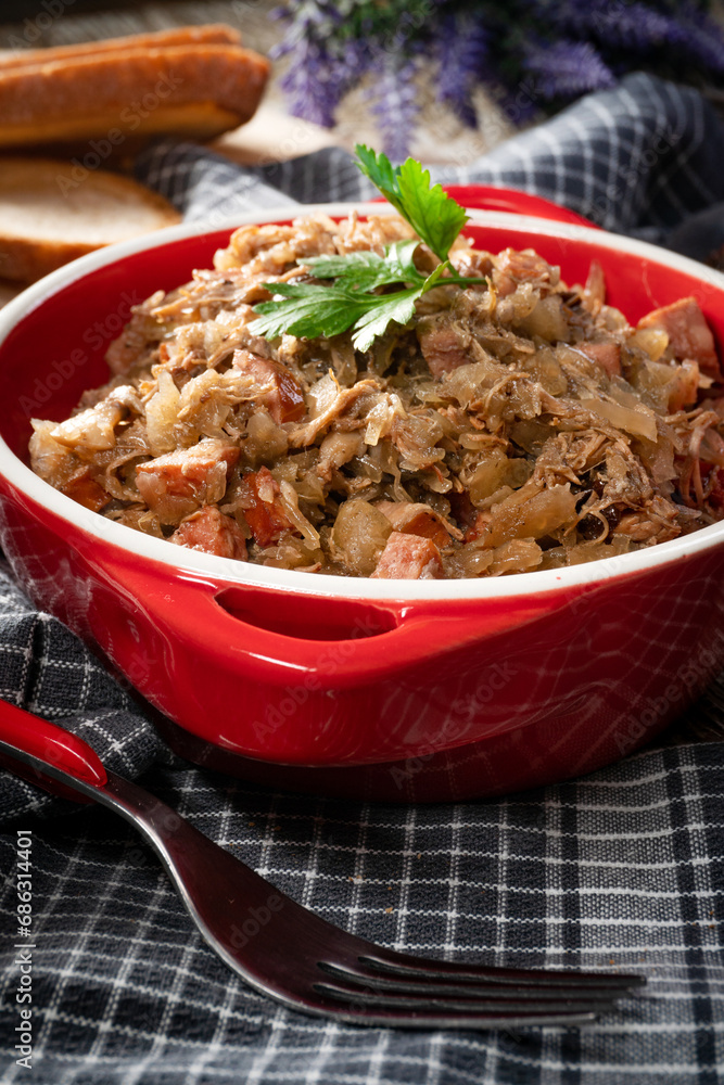 Bigos - sauerkraut stewed with meat, dried mushrooms and sausage. Bigos - sauerkraut stewed with meat, dried mushrooms and sausage.