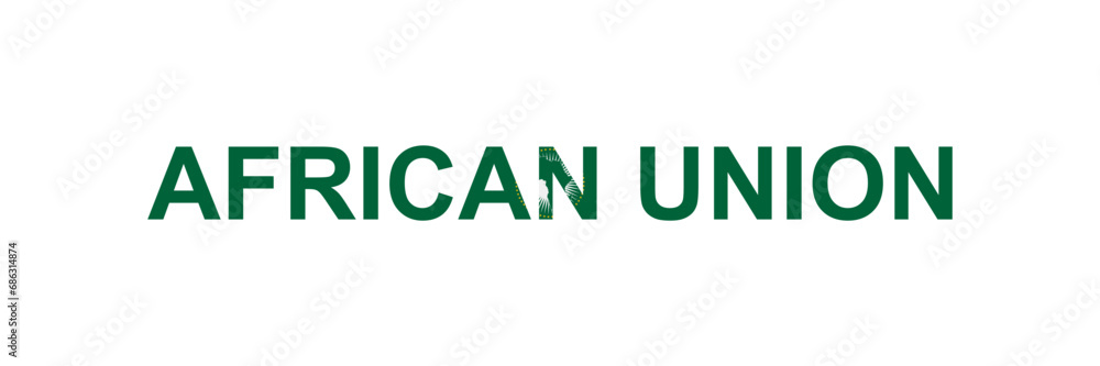 Letters African Union in the style of the country flag. African Union word in national flag style. Letters African Union in the style of the country flag. African Union word in national flag style.