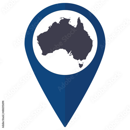 Blue Pointer or pin location with Australia map inside. Map of Australia