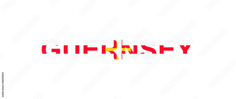Letters Guernsey in the style of the country flag. Guernsey word in national flag style. Letters Guernsey in the style of the country flag. Guernsey word in national flag style.