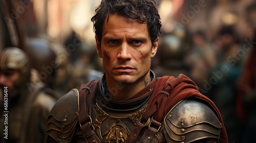 Portrait of Julius Caesar in roman military uniform. photo