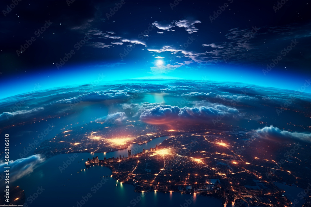 Planet Earth surrounded by a global connectivity network symbolizing technology and communication.