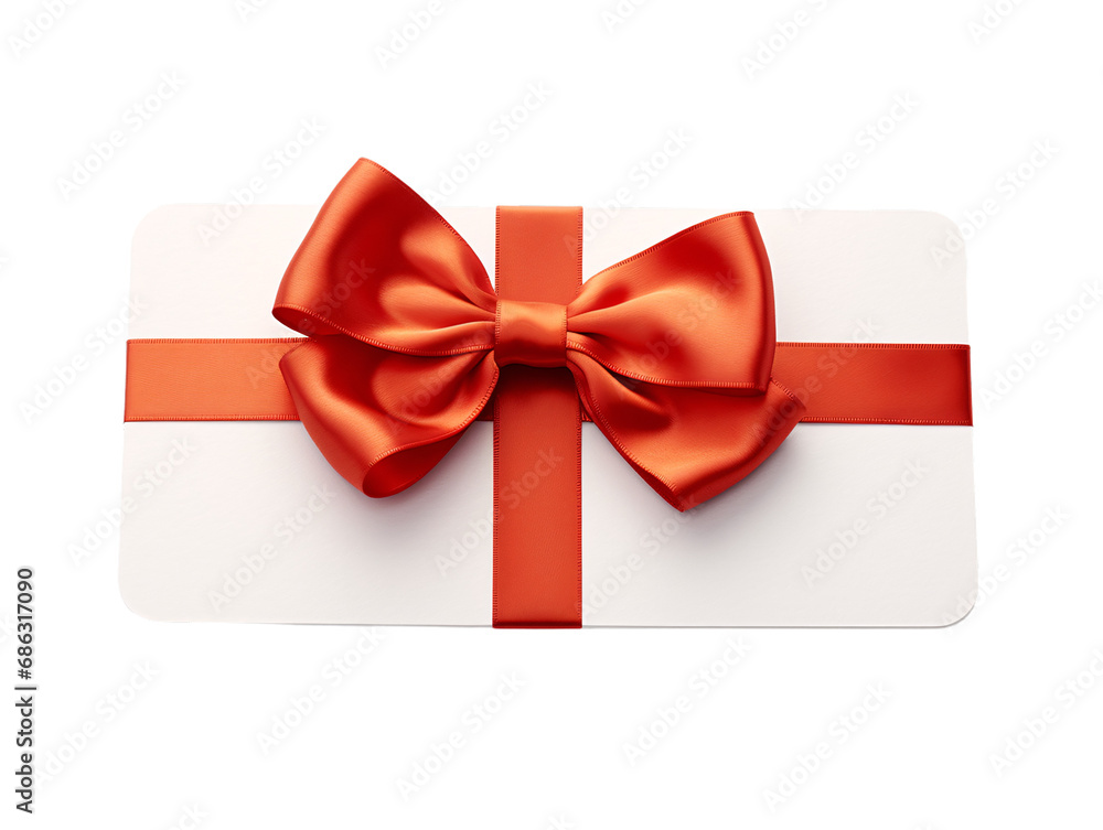 A gift voucher with a red ribbon, isolated on a transparent background A gift voucher with a red ribbon, isolated on a transparent background