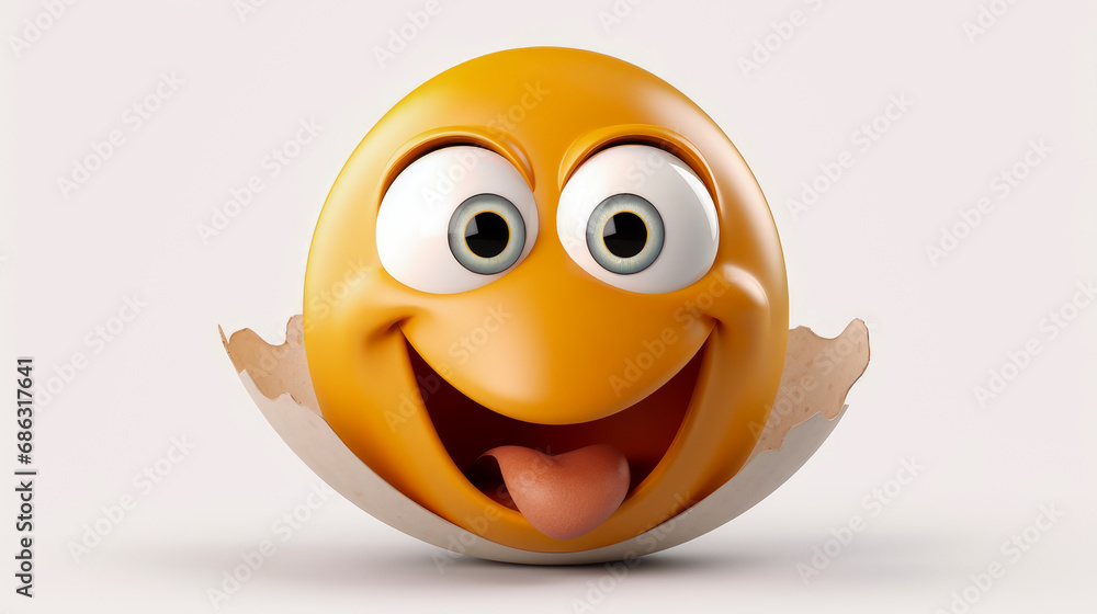 Fried Egg with a cheerful face 3D on a white background.