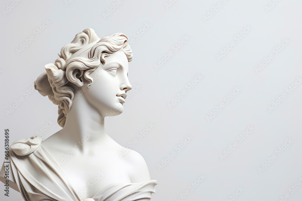 Antique bust of beautiful head of woman on white background. feminine beauty. AI generated